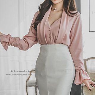 Belted-cuff Layered Blouse