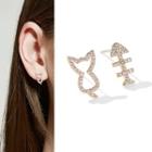 Non-matching Alloy Cat & Fish Bone Earring 1 Pair - Earrings - One Size