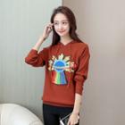 Long-sleeve Applique Hooded Knit Top