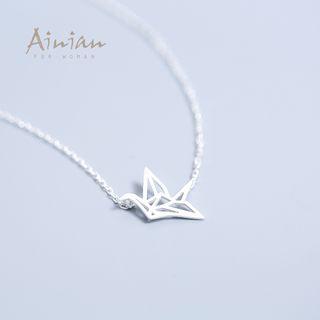925 Sterling Silver Crane Pendant Necklace