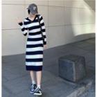 Long-sleeve Striped Knit Midi Sheath Dress