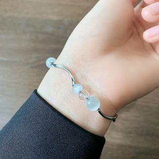 Faux Cat Eye Stone Stainless Steel Bracelet 1 Pc - Silver - One Size