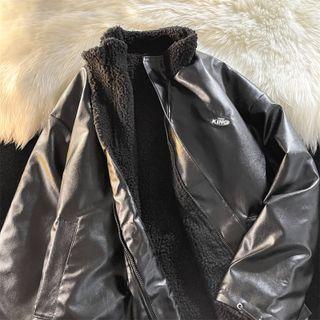 Two-tone Applique Faux Shearling Jacket