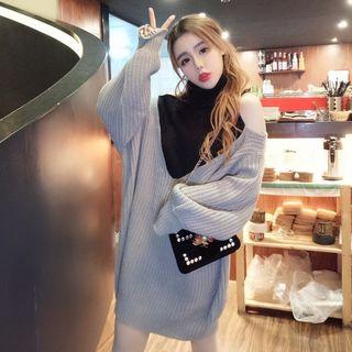 Mock Two-piece Long-sleeve Chunky Knit Dress