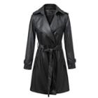 Faux Leather Tie Waist Trench Jacket