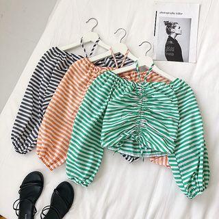 Halter Striped Drawstring Crop Top