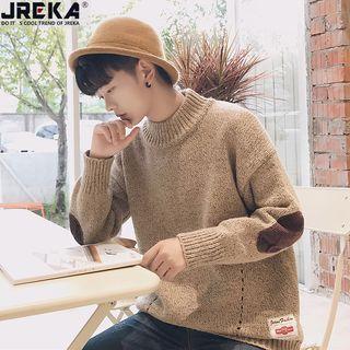 Elbow-patch Mock-neck Knit Sweater