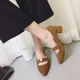 Block Heel Rhinestone Pointy Pumps