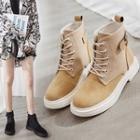 Faux Suede Paneled Lace-up Short Boots
