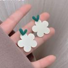 Heart Flower Alloy Dangle Earring 1 Pair - Green & White - One Size
