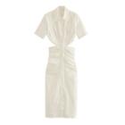 Short-sleeve Cutout Midi Shirred Sheath Dress