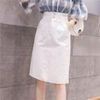 High-waist Plain Midi Straight-fit Skirt