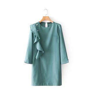 3/4-sleeve Beaded Ruffled Dress