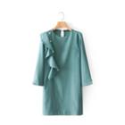 3/4-sleeve Beaded Ruffled Dress