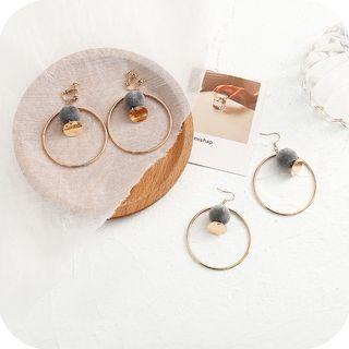 Bobble & Metal Disc Hoop Earring