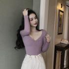 Long-sleeve Sweetheart-neck Top