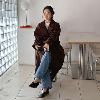 Belted-cuff Woolen Wrap Coat