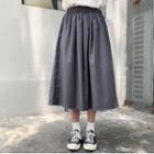 Short-sleeve Plain Blouse / Plain Midi Skirt