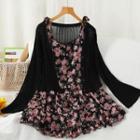 Set: Spaghetti-strap Floral Print Mini A-line Dress + Cardigan