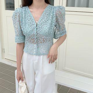 Short-sleeve Floral Embroidered Lace Top