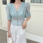 Short-sleeve Floral Embroidered Lace Top