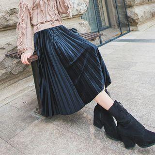 Midi A-line Velvet Pleated Skirt
