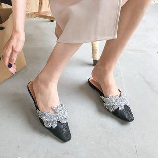 Rhinestone Faux Leather Mules
