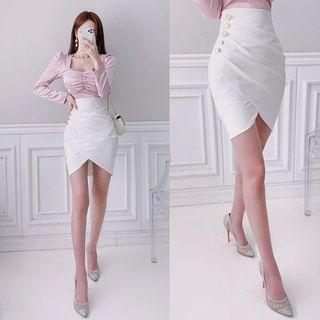 High-waist Button-trim Skirt