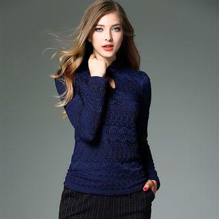 Keyhole Front Long-sleeve Lace Top