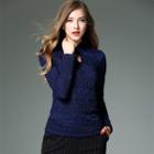 Keyhole Front Long-sleeve Lace Top