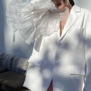 Single-breasted Frill Trim Blazer