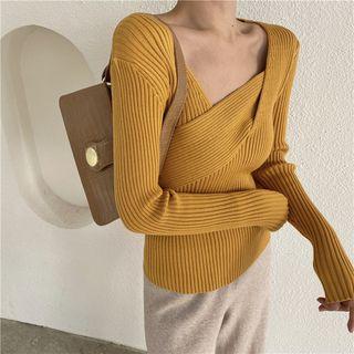 Square-neck Plain Skinny Knit Top