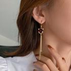 Fox Cat Eye Stone Fringed Earring 1 Pair - Fox - Earring - Tassel - Red & Gold - One Size