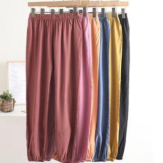 Plain Band-waist Cropped Lounge Pants