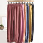 Plain Band-waist Cropped Lounge Pants