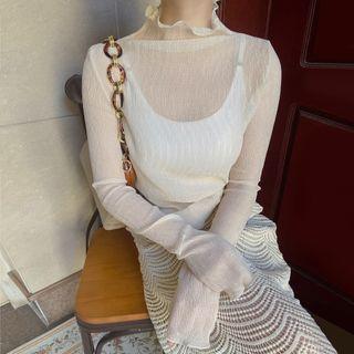 Mock-neck Lettuce Edge Mesh Top