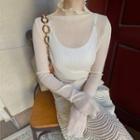 Mock-neck Lettuce Edge Mesh Top