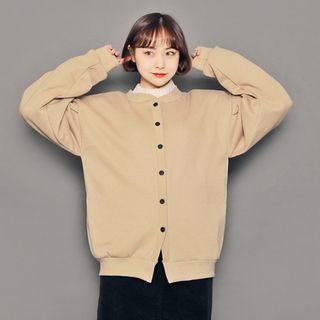 Round-neck Fleece-lined Cardigan