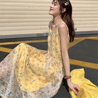 Set: Cardigan + Spaghetti Strap Floral Midi Dress