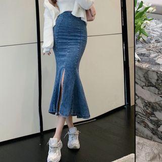 Midi Denim Mermaid Slit Skirt