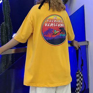 Elbow-sleeve Printed T-shirt Yellow - One Size