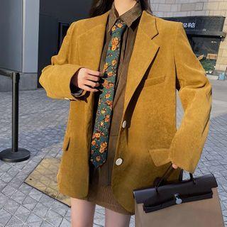 Plain Loose-fit Blazer / Long-sleeve Shirt / Mini Skirt / Flower Print Tie