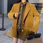 Plain Loose-fit Blazer / Long-sleeve Shirt / Mini Skirt / Flower Print Tie