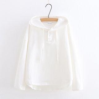 Plain Drawcord Hooded Long-sleeve Sweatshirt