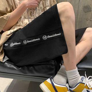 Drawstring Embroidered Lettering Shorts