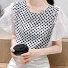 Flutter Sleeve Beaded Dotted Chiffon Top