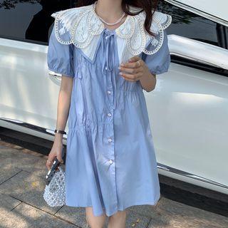Short-sleeve Embroidered Smock Dress