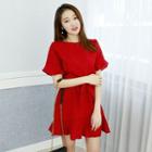 Ruffled Colored Minidress With Sash