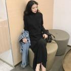 Long-sleeve Turtleneck A-line Midi Dress