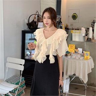 Ruffle-trim Sheer Blouse